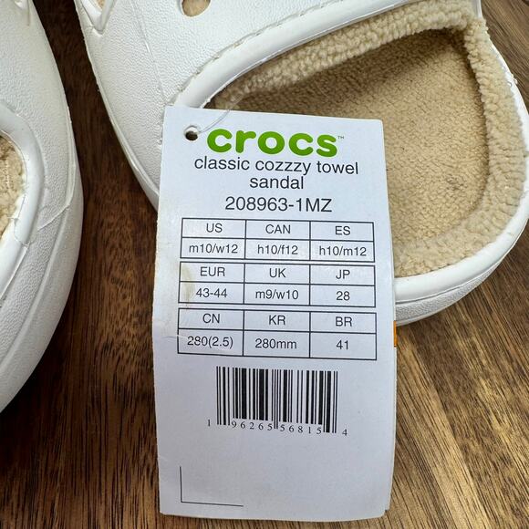 Crocs Classic Cozzzy Sandal White/Shitake Men's 10/ Women's 12 NWT 208963-1MZ - Picture 8 of 8